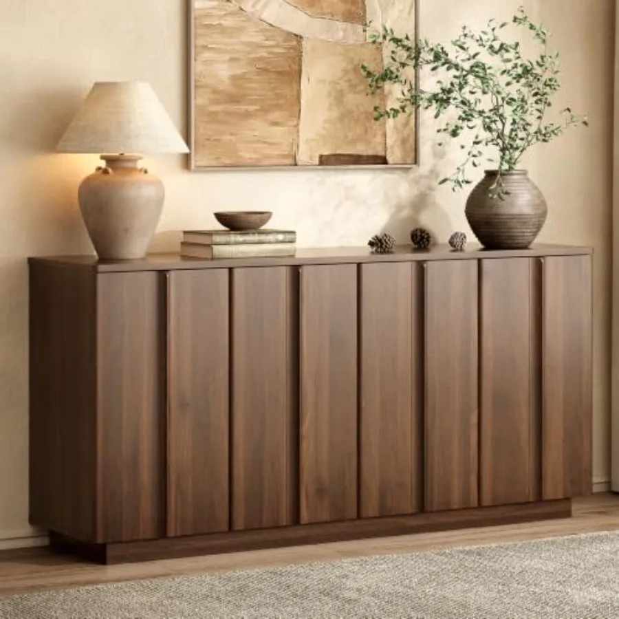 61 Sideboard Buffet Cabinet with Storage for dining room, engineered wood, white, spacious concealed storage and smooth-gliding