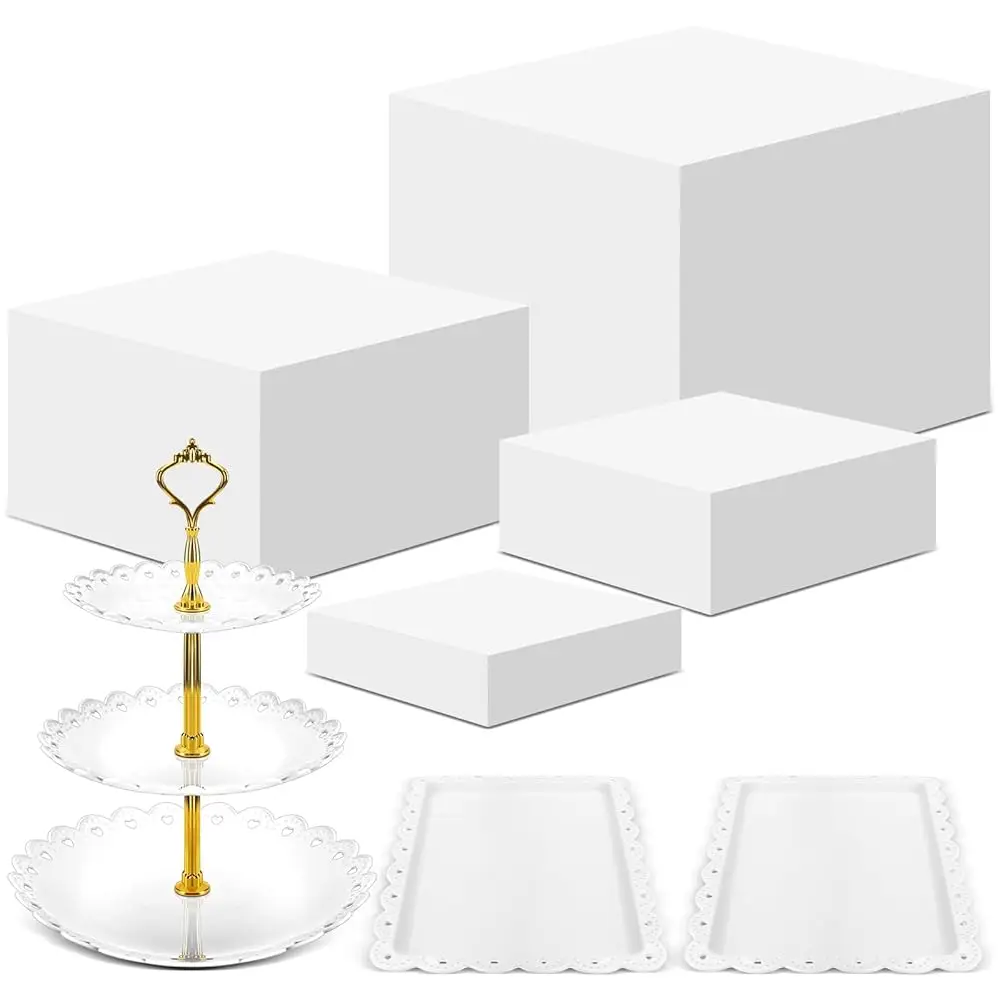

4 Pcs Buffet Risers With Cupcake Stand Holder Serving Tray, Food Risers For Buffet Table, Display Stand Catering Dessert