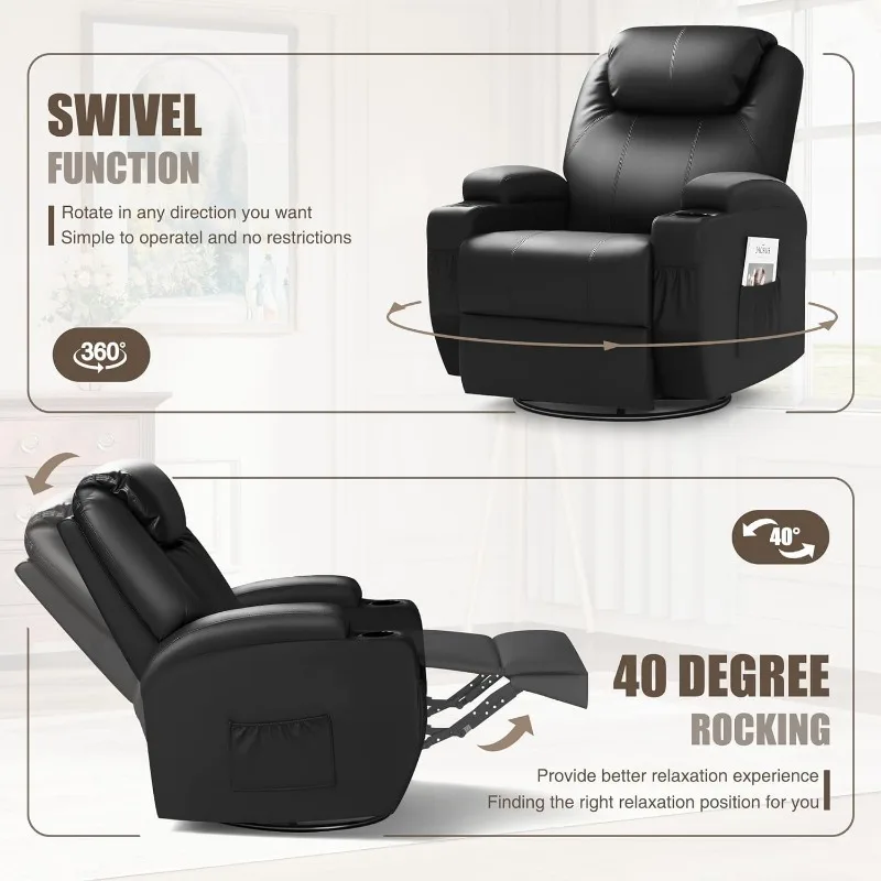 JUMMICO Recliner Chair, Rocking Massage Chairs, Home Reclining Sofa Chair, PU Leather, Ergonomic Living Room Chair