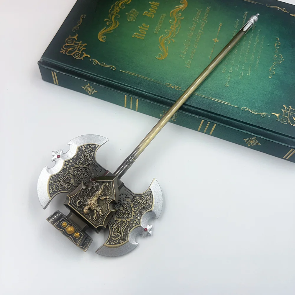 Réplica Metálica del Hacha de Godrick, Llavero de 23cm, Línea Dorada, Accesorio de Botín de Demigod, Reliquia Real Mítica, Decoración para la Cueva del Gamer