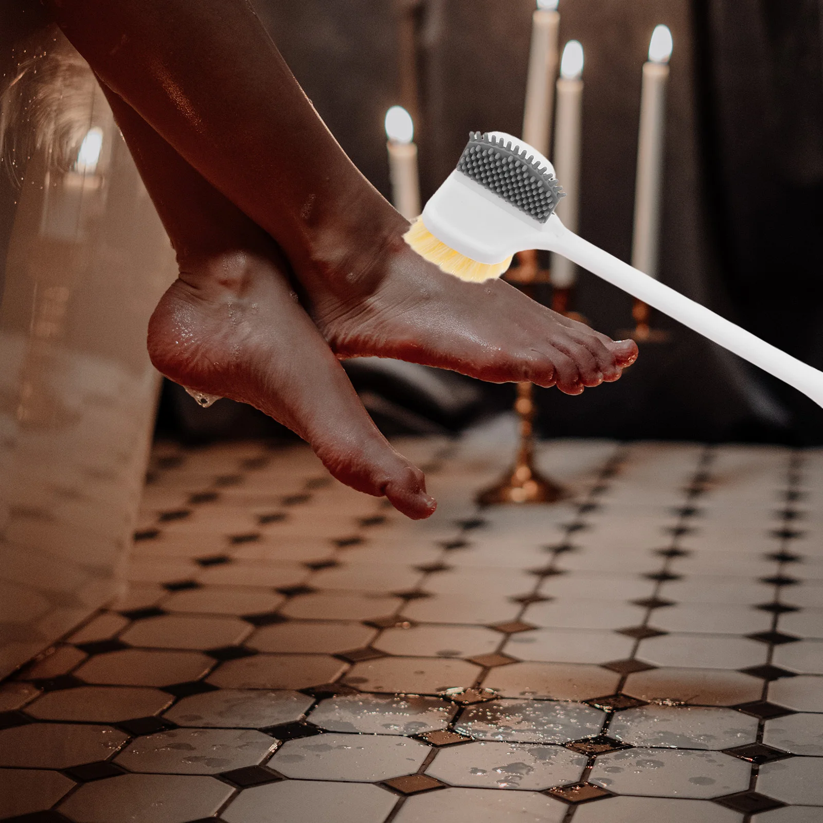 

Shower Foot Scrubber Long Handle Bath Brush for Seniors Adults Bristles Exfoliator Cleans Calluses Reaches Hard to