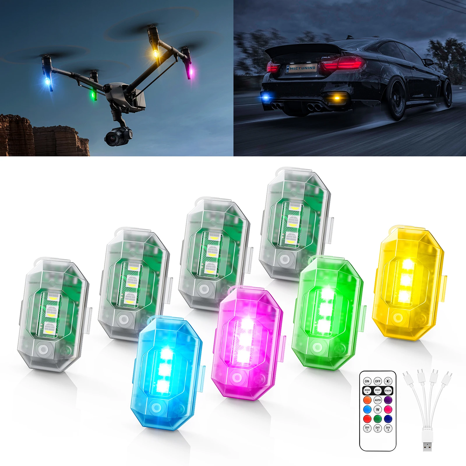 

Wireless LED Lights for Car-8PCS Interior Ambient Strobe Light with Remote 8 Colors IP65 Waterproof Rechargeable Underglow Light