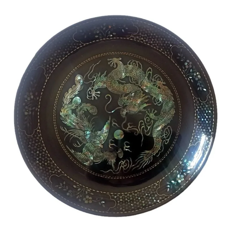 Intangible cultural heritage lacquer plate, large plate, lacquer , handmade snail fruit plate, teacup holder, disc ornament