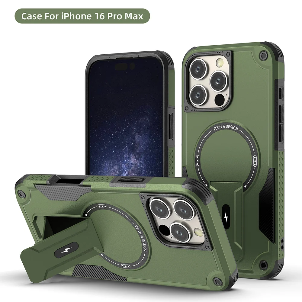 Militärisch Stoßfeste Handyhülle für iPhone 11 12 13 14 15 16 17 Pro Max mit Magnetischer Drahtloser Aufladung und Unsichtbarem Ständer – Detail 17