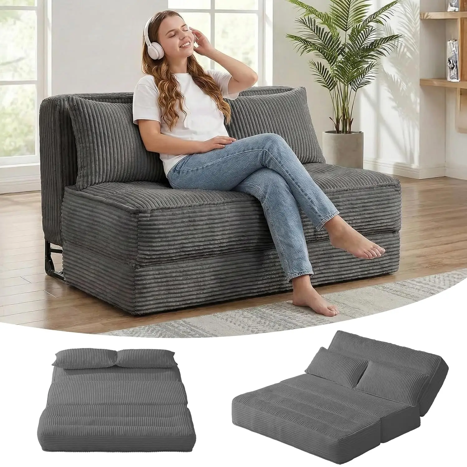 Convertible Boneless Sofa Bed with Fixed Frame,Boneless Loveseat Sleeper with 5-Position Adjustable Backrest &, Custom