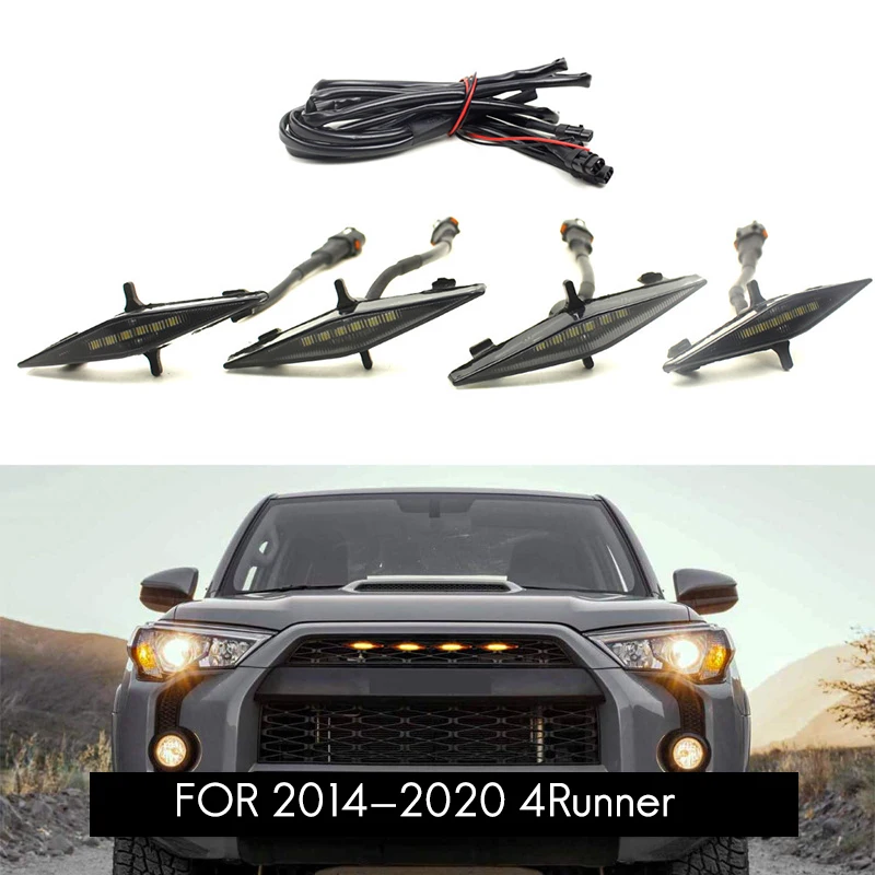 Luzes LED Grille para Toyota 4Runner TRD PRO 2014-2020, AU05, lente fumada, âmbar, 4pcs, 12V