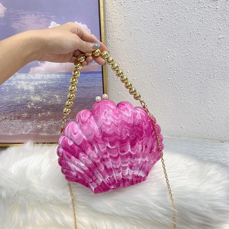 

Acrylic shell bag, new European and American fashion glossy dinner bag, small fragrant wind beaded portable shoulder crossbody