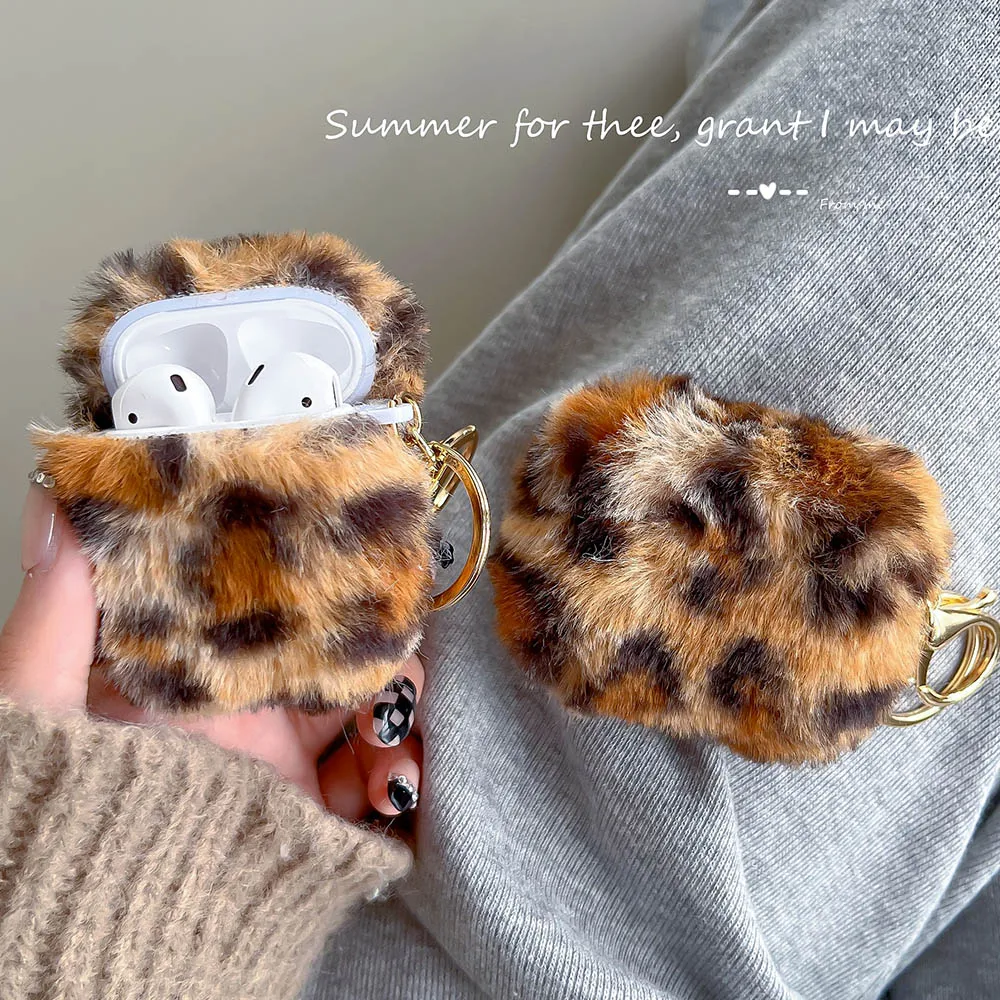 Earphone Case For Apple AirPods 1 2 Pro 3 Cover Vintage Fluffy Soft Plush Leopard Silicone Fur Headphone Box Protection Fundas