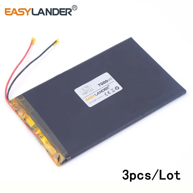 

3pcs/Lot 3.7V 7000mAH 7067112 lithium Li ion polymer rechargeable battery for POWER BANK;tablet pc,,,ainol,ampe