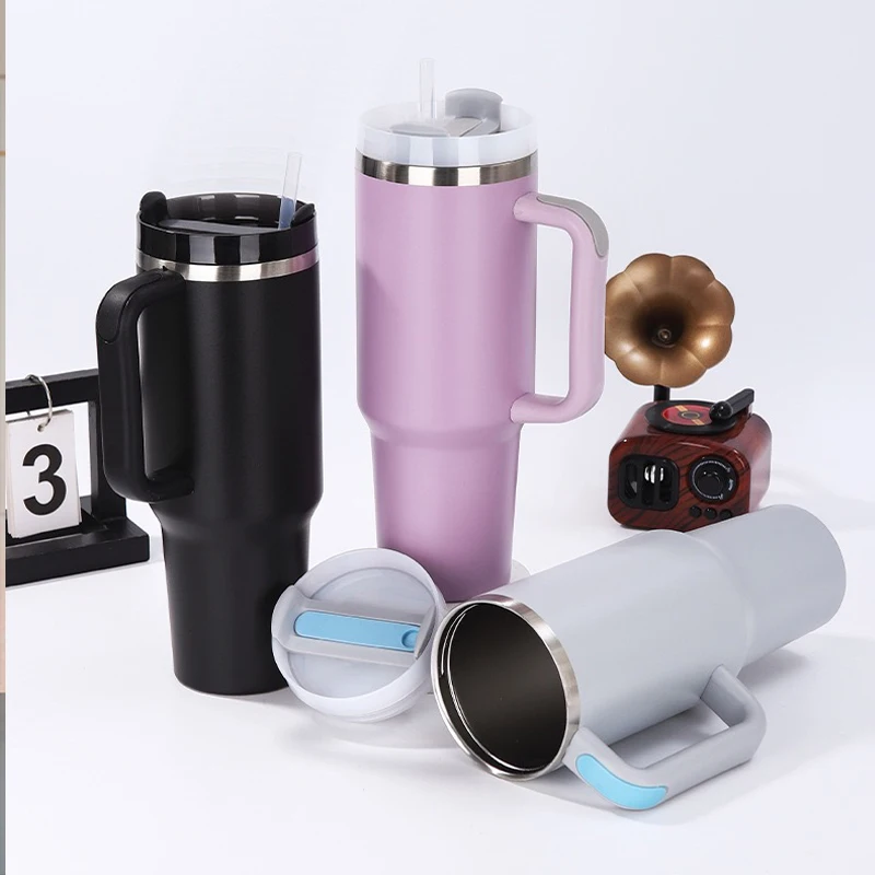 1Pc 40oz Stainless Steel Leopard Print Cup with Straw Portable Car Cup Large Capacity Water Cup