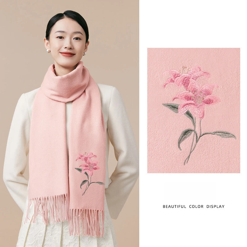 

Женская кашемировая шаль из пашмины с цветочной вышивкой, 100% шерсть, зимние теплые шарфы, большой шарф, теплое палантинное дорожное одеяло с кисточками