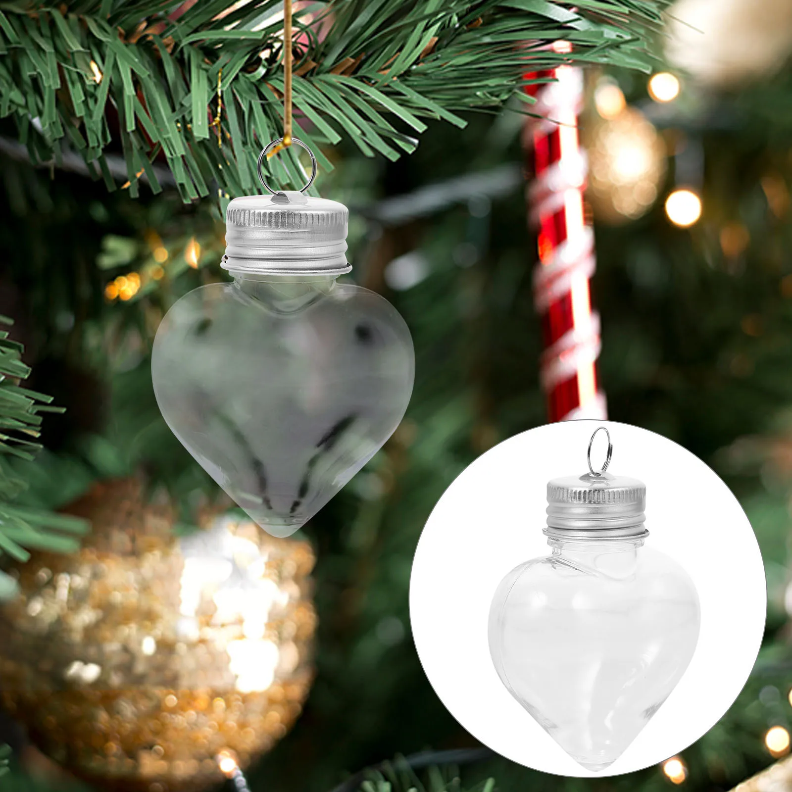 

10pcs Heart-Shaped Bottle Hanging Ornament Fillable Candy Jar For Christmas Tree Decor Beverage Storage Container Empty Juice