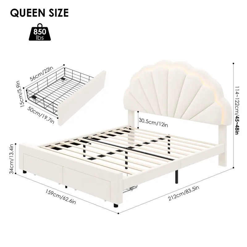 Kainice Mid century Modern Light Headboard king Size Velvet Kid Bed Frame Up-holstered Storage Queens Beds for Bedroom