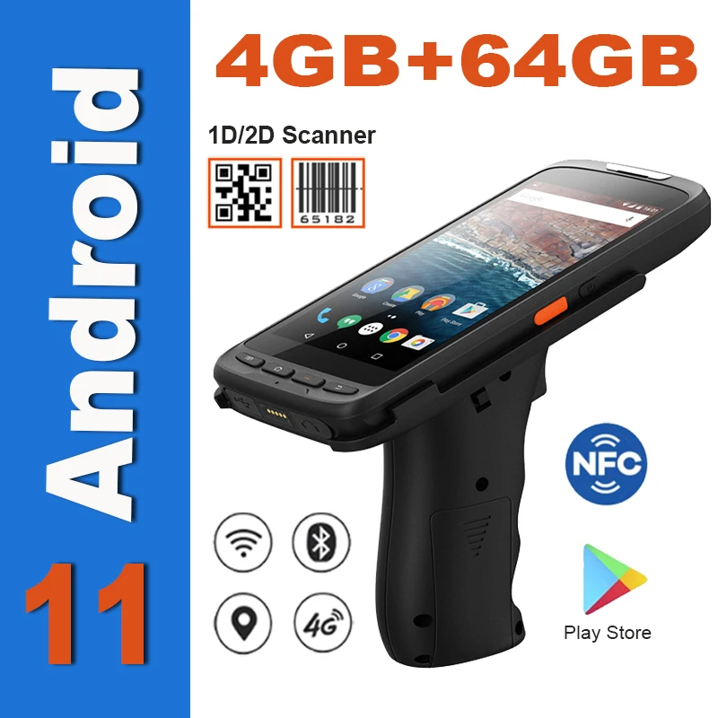 RUGLINE Android 11 Cheap Factory Price OS 4G 64G Handheld Terminal PDA 1D 2D Barcode Scanner With Pistol Grip Charge Cradle