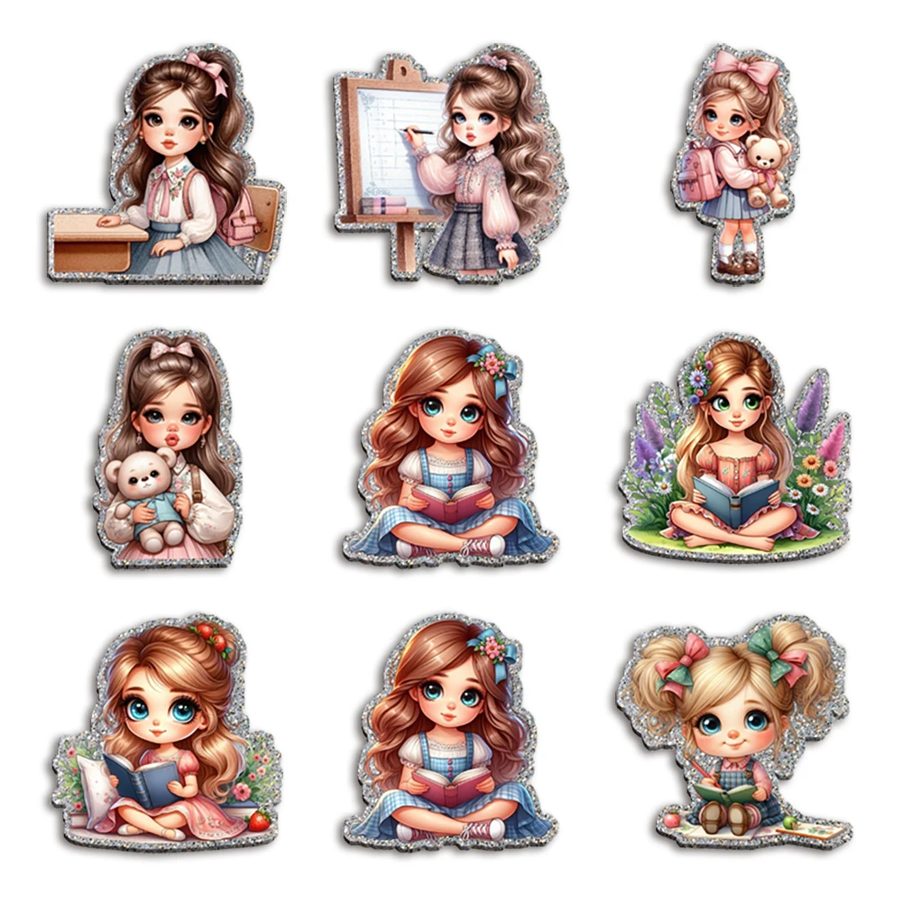 

Back to School Cute Girls Glitter Resin Planar Acrylic Flatback For Girls DIY Phone Case Hair Bow Craft Keychains Accessories