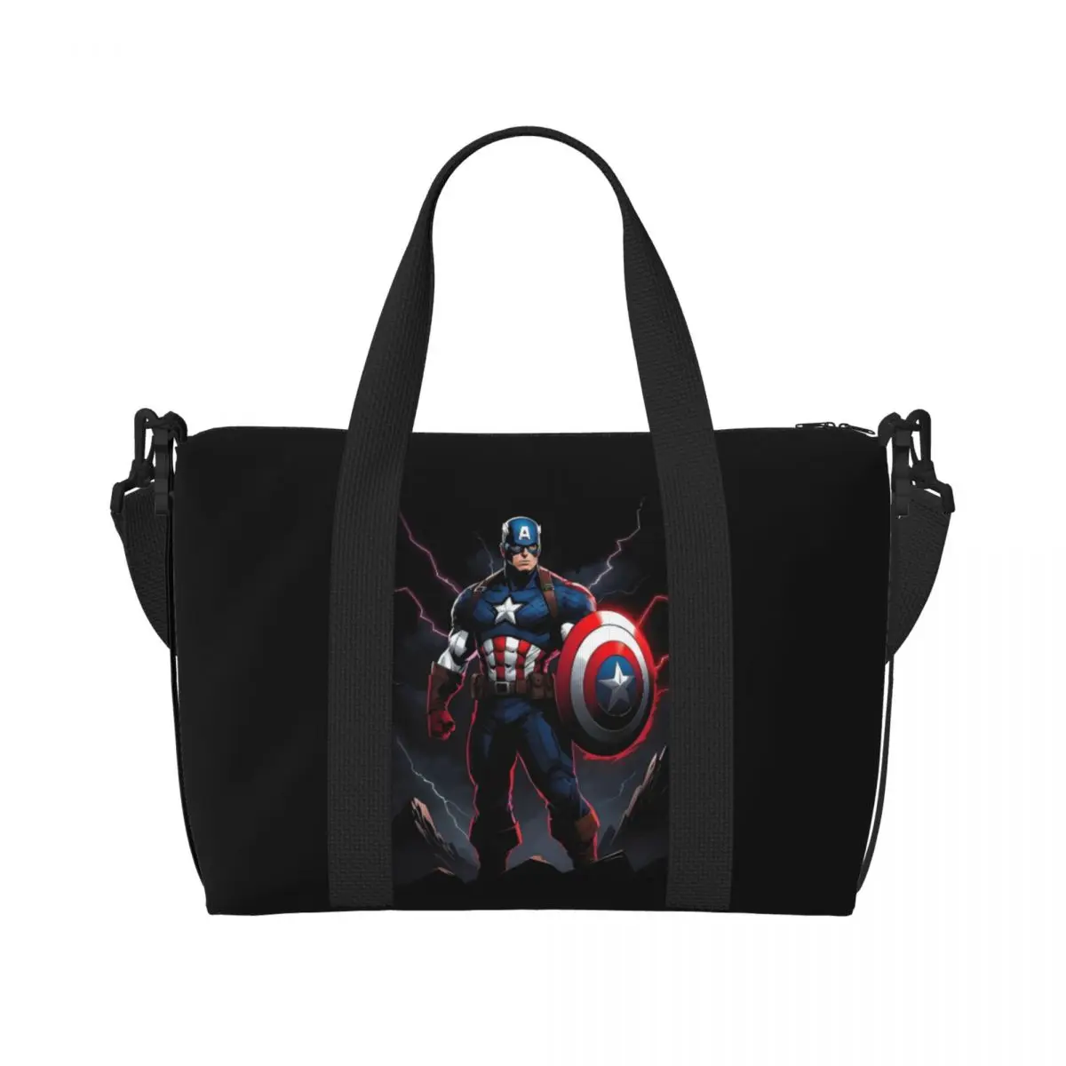 

Custom Captain America Beach Tote Bag Women Cool Superhero Large Compartment Beach Gym Travel Bags