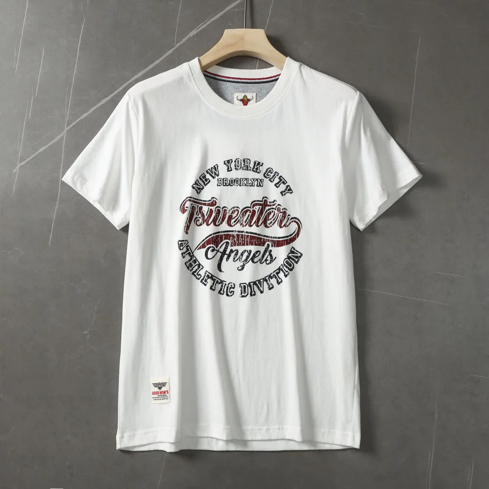 2025 Summer New American Retro Short Sleeve O-neck Letter Printed T-shirt Men's Fashion 100% Cotton Washed Casual Sports Tops