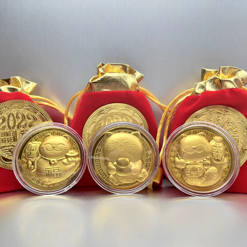 

5 шт., имитация золотой фольги, золотая монета Lucky Cat, поделки, украшения для дома или офиса, памятная монета Lucky Cat