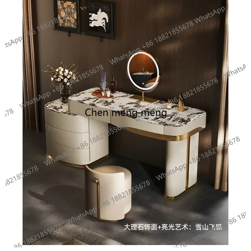 RR Luxury White Dressing Table Marble Italian Drawer Round Mirror Dressing Table Storage Modern Penteadeira De Maquiagem Furnitu