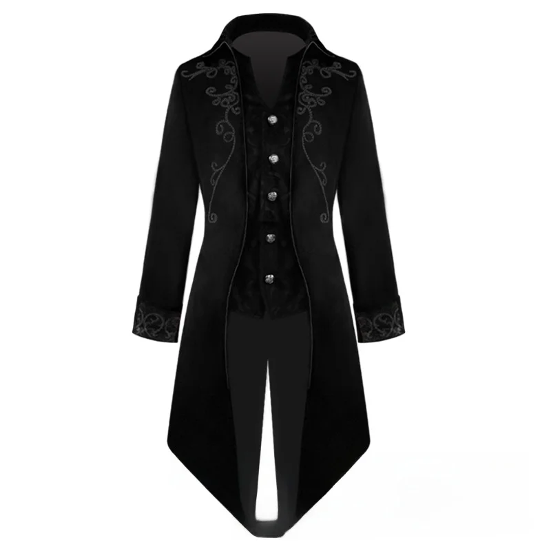 معطف رجالي متوسط الطول 2025 ربيعي من القطن في القرون الوسطى معطف ريترو Sle معطف طويل م معطف فاسق معطف متوسط الطول #4