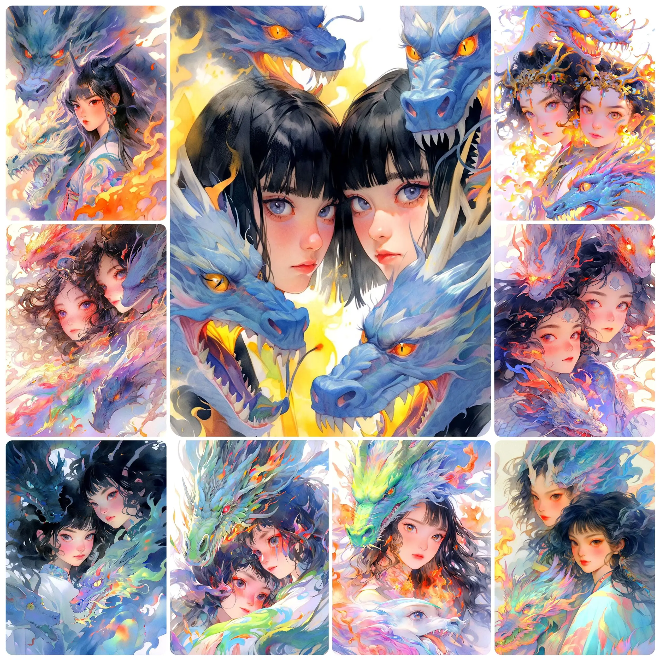 Colorful Dragon Girl Sister 5D Diamond Painting Cross Stitch Kit Diamond Mosaic Embroidery Suitable for Children DIY X1282