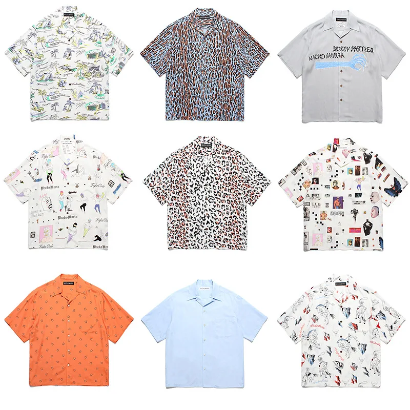 WACKO MARIA New Striped Graffiti Summer Hawaiian Short-Sleeved Shirt for Men