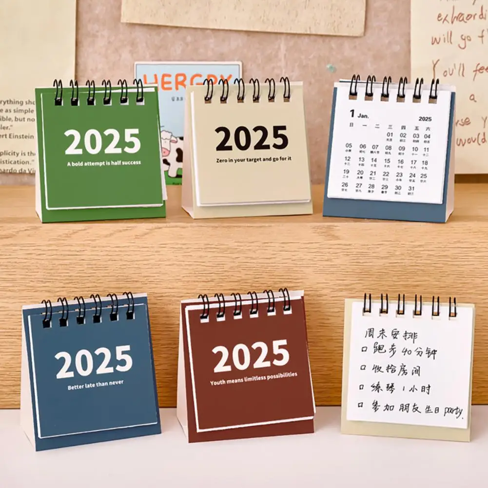 Compact Desktop Calendar Planning Calendar 2025 Mini Desk Calendar Set Portable School Office Stationery Learning Planner Pocket