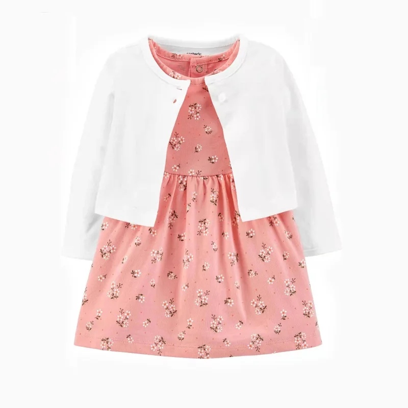 Conjuntos de ropa para niña pequeña, pelele y abrigo de algodón para recién nacido, vestido + Tops, 2 piezas, 0-24 meses, primavera y otoño