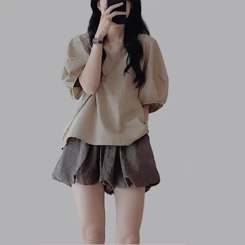 

2025 Pregnant Women Summer Short Sleeve Top Pants Suit New Maternity Trend Loose Top Casual Shorts Summer 2 Pieces Set LH832