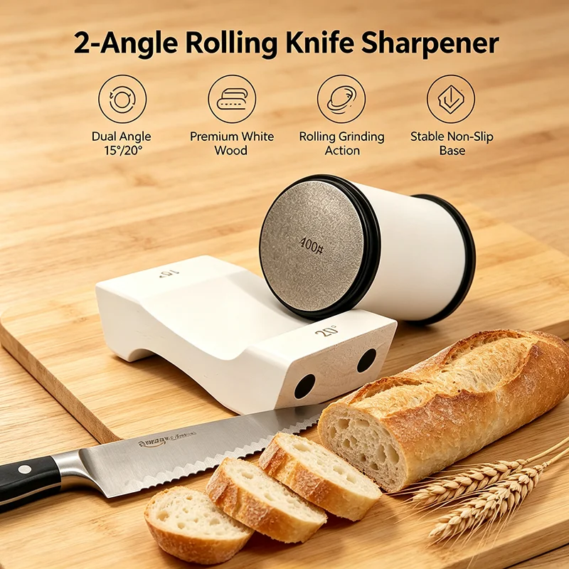 15/20° Dual Angle Rolling Knife Sharpener Kit Non-slip Base Diamond Grinding Disc Jade Fine Sharpening Kitchen Sharpening System