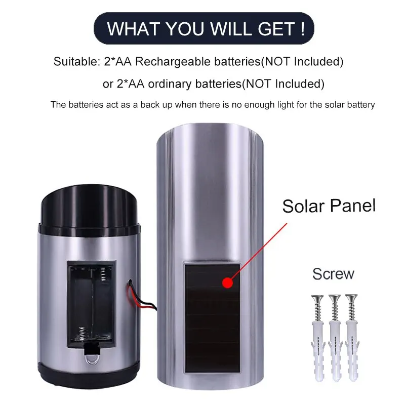 1PC Solar Powered Dummy Fake Security Camera Bullet Security Simulated Surveillance System,No Wiring Required, Red LED Lights