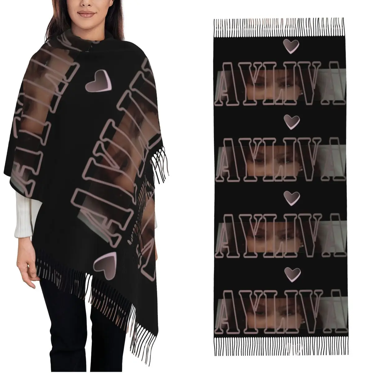 Women's Tassel Scarf Ayliva Cool Singer Large Super Soft Shawl and Wrap Lieb Mich Album Daily Wear Cashmere Scarf