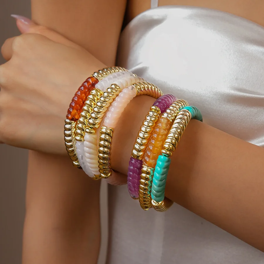 متعددة نمط هندسية الربط أساور للنساء مكتنزة الاكريليك الموضوع أساور مرنة شخصية الراقية مجوهرات مأدبة F