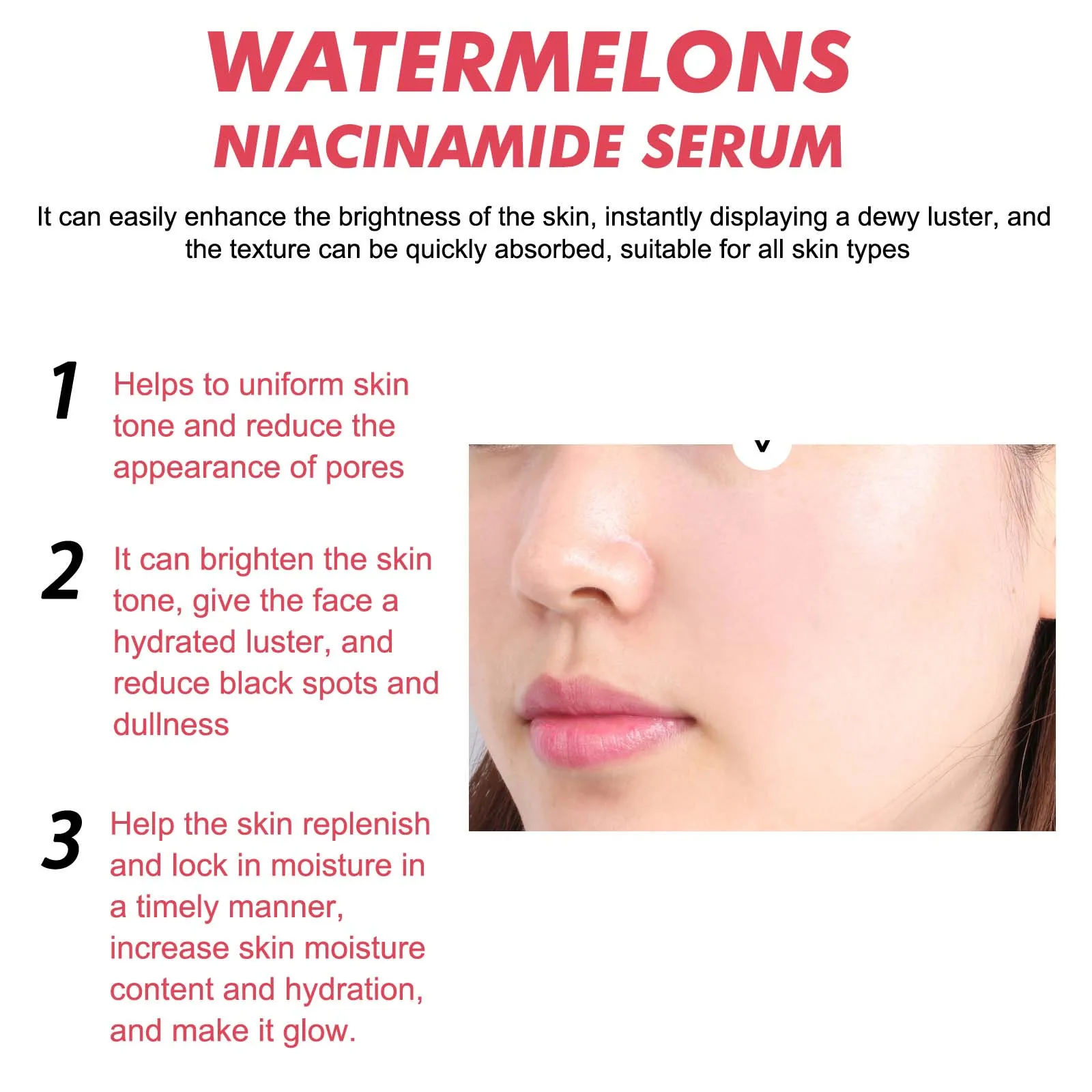 Watermelons Niacinamide Serum Lighten Spots Tightening Even Skin Tone Moisturizing Brightening Facial Essence Face Skin Care