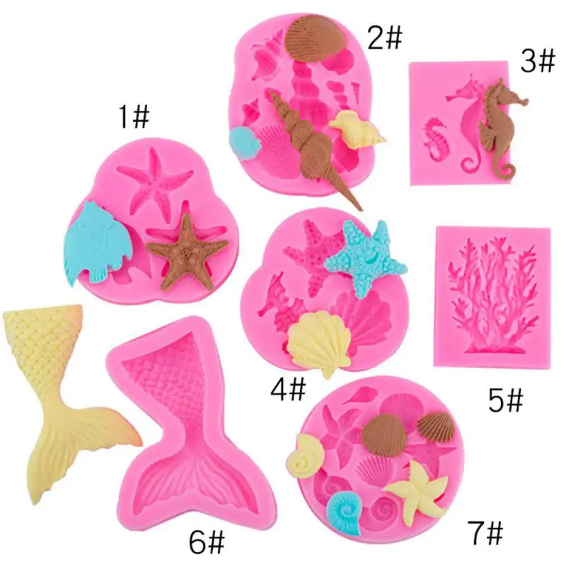 Silicone Mold Mermaid Tail Conch Patten Gum Paste Chocolate Fondant Cake Molds Candy Molds Party Cupcake Decorating Tools