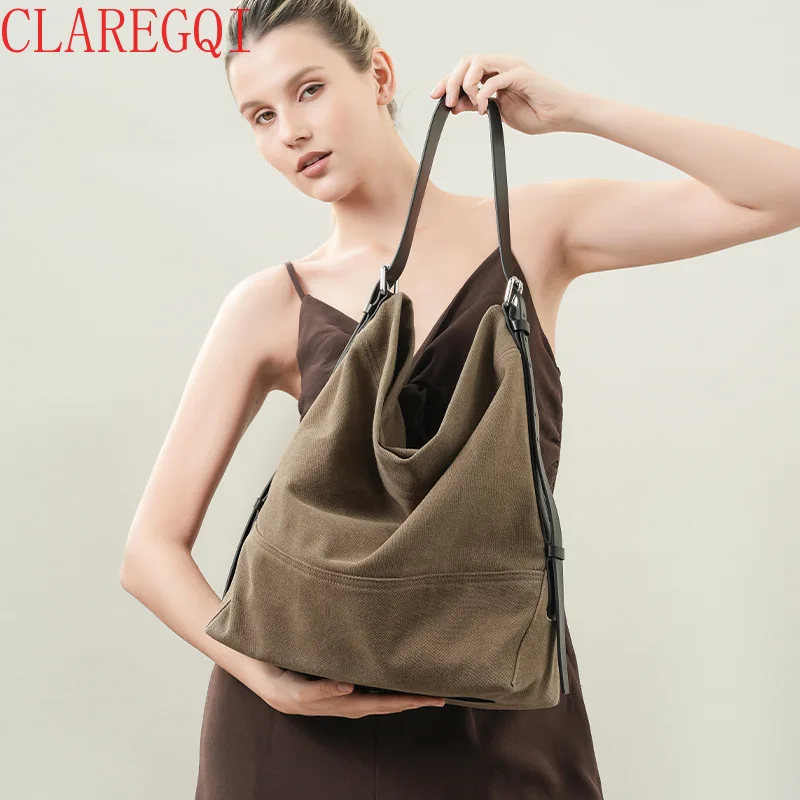 New Advanced Commuter Leather Bag Large Capacity Canvas BagsKiche Literary Style Womens Bags Retro Versatile Dermis Hand Bag