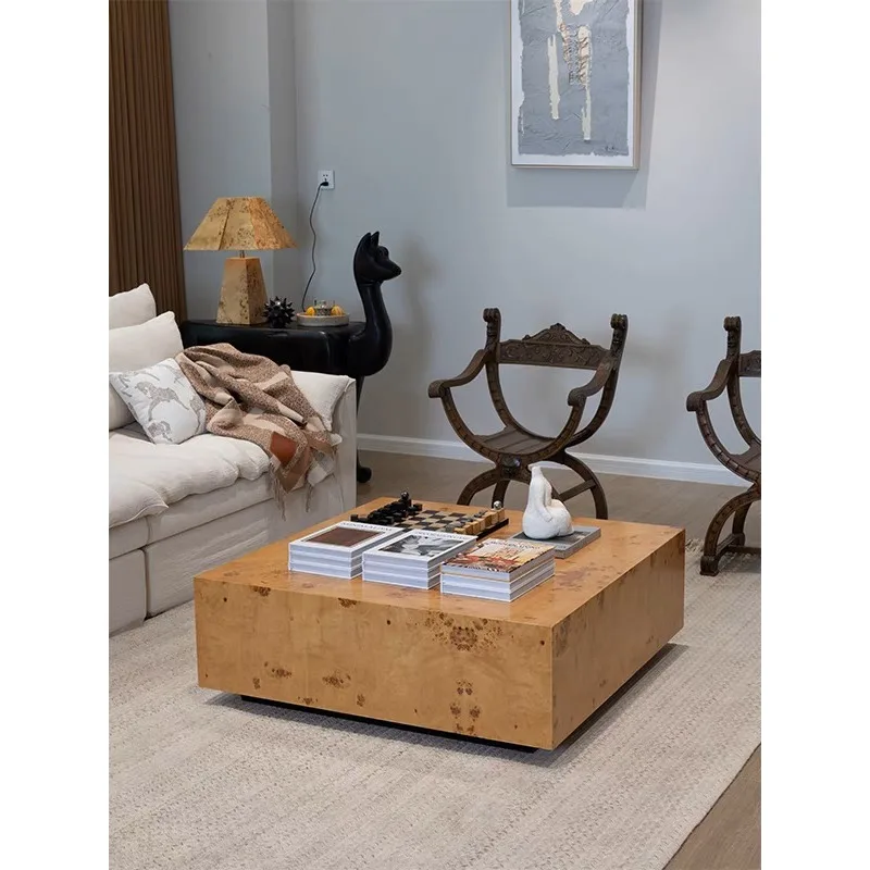 

Medieval gold silk tree tumor skin coffee table minimalist retro old money wind villa living room square furniture