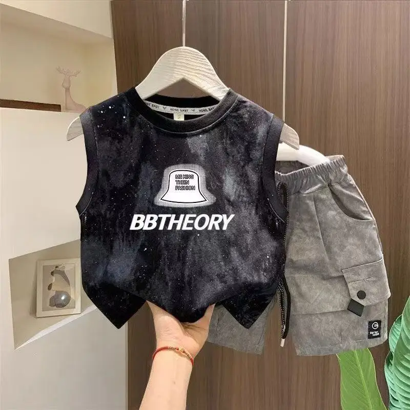 

Summer Letter Suit Baby Boys Sleeveless Shirt+Shorts 2PCS Set Kids Casual Sport Set New Boutique Desginer 1-8 Years Old Clothes
