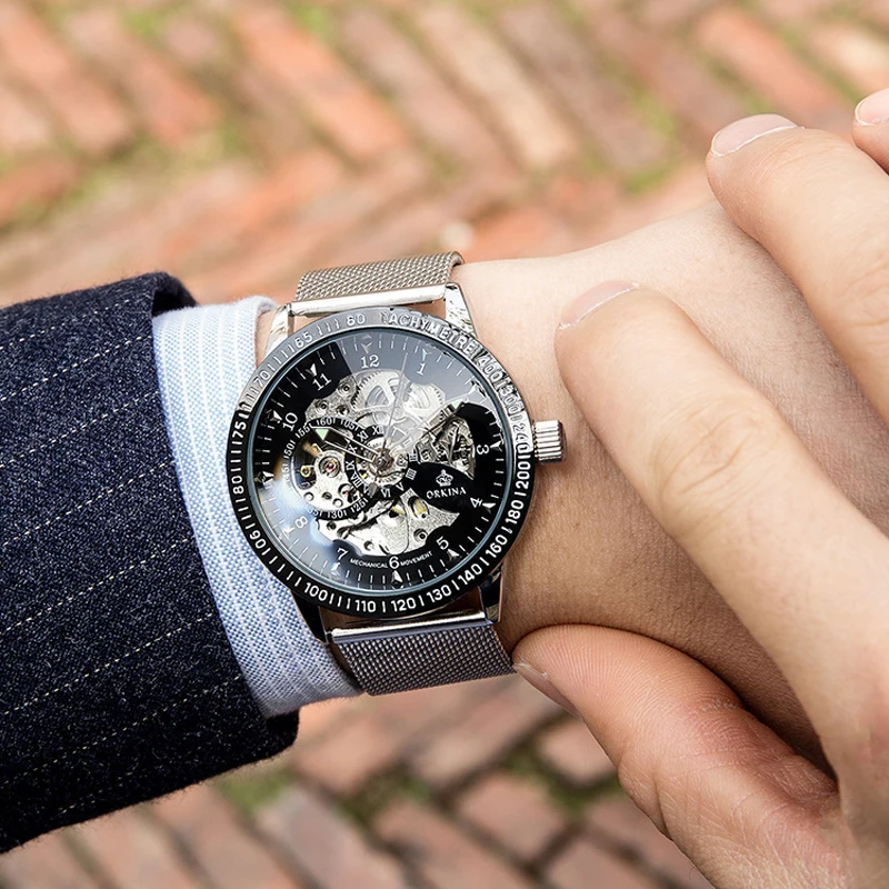Fashion Military Automatic Watch For Men Skeleton Mechanical Watches Luxury Brand Stainless Steel Black Strap Reloj Hombre