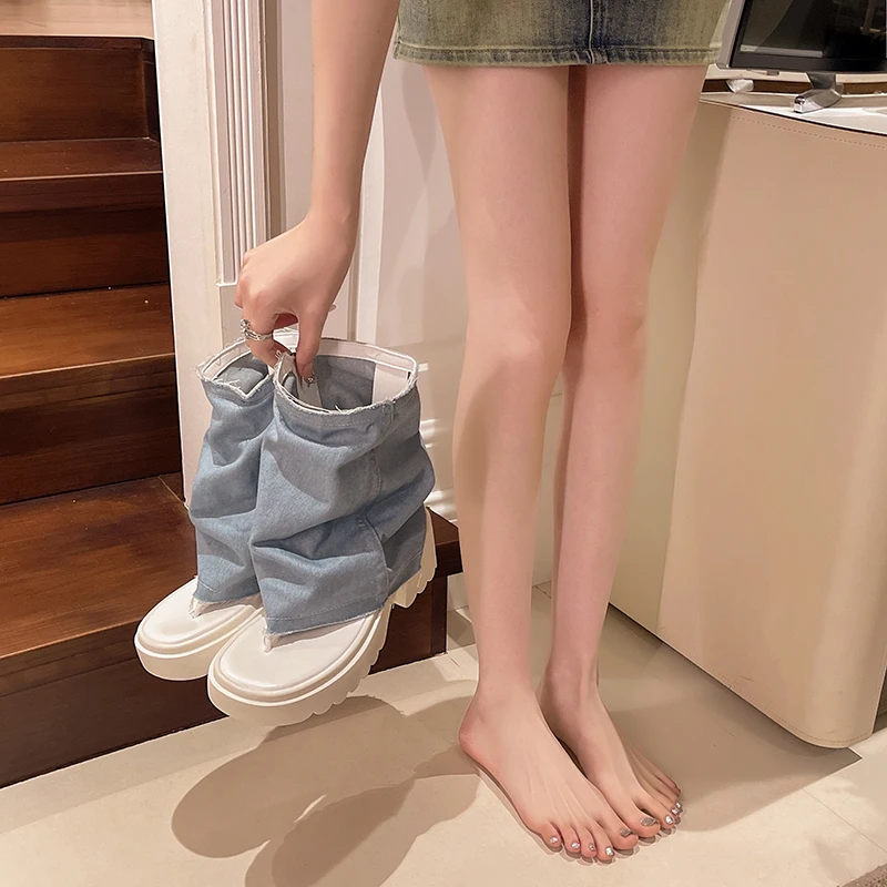 المرأة موضة أحذية بوت قصيرة 2025 جديد الصيف رقيقة سميكة القاع كليب تو صندل الأحذية كاوبوي السراويل الأنابيب الأحذية المفتوحة تو الصنادل #5