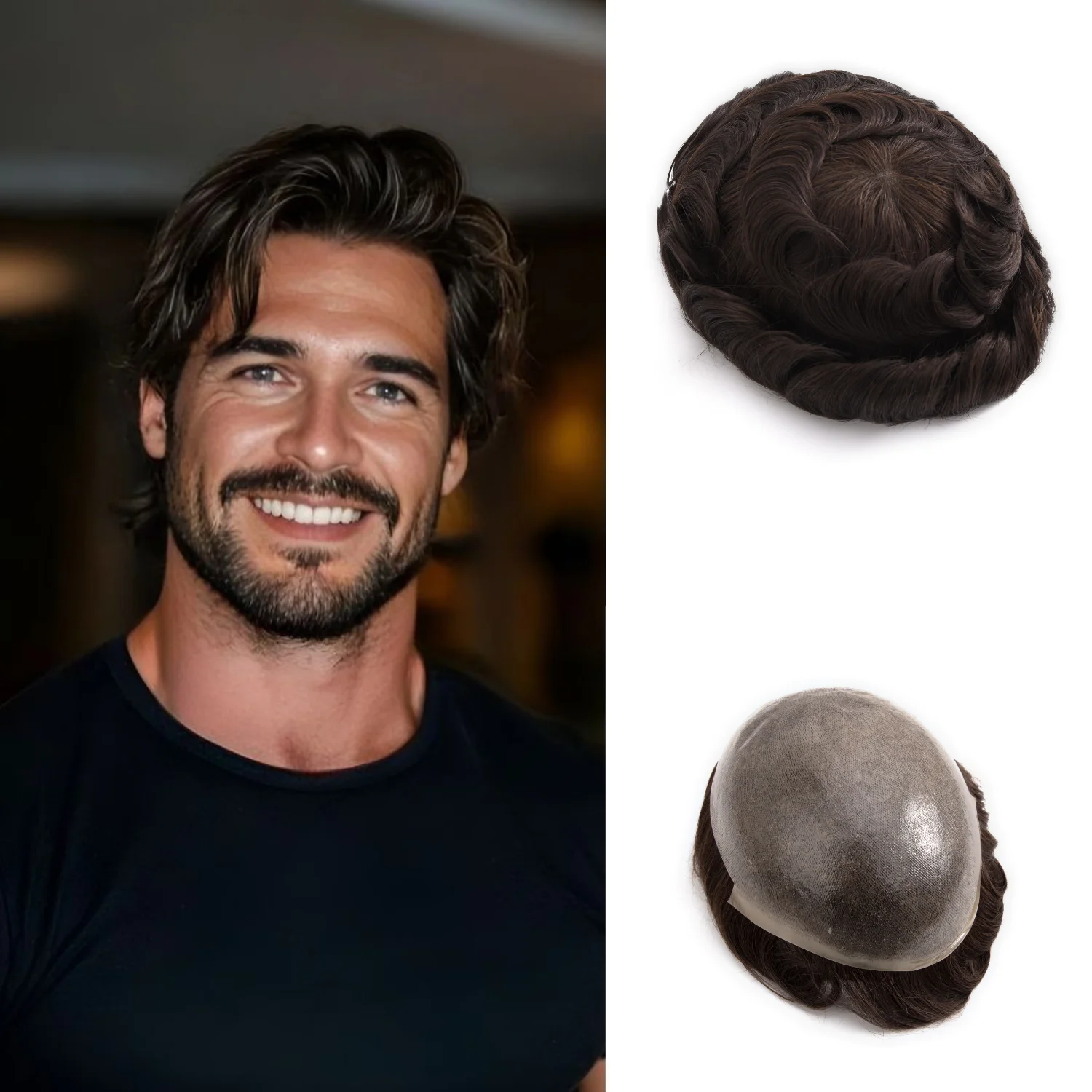 

Накладка для волос DESHI Hair 8x10 с полиуретановой основой, из натуральных волос Реми, долговечная, с длительным сроком службы, мужская капиллярная протезная система, 6 дюймов