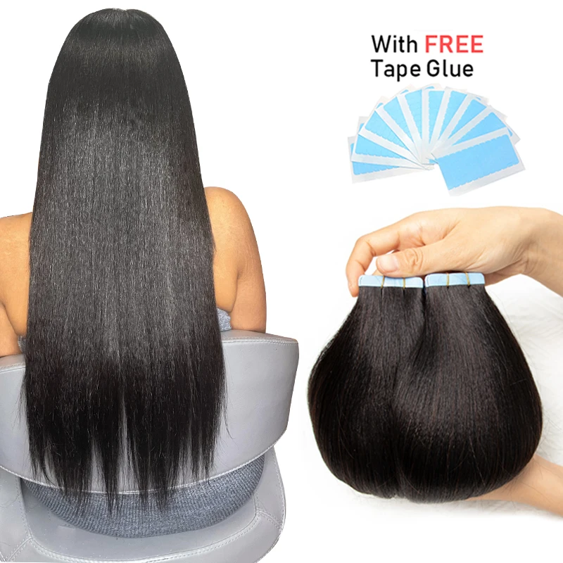 

Light Yaki Tape In Hair Extensions Human Hair Cuticle Remy Tape in Extensions Silk Pressed Yaki Tape ins 12-24inch 20pcs