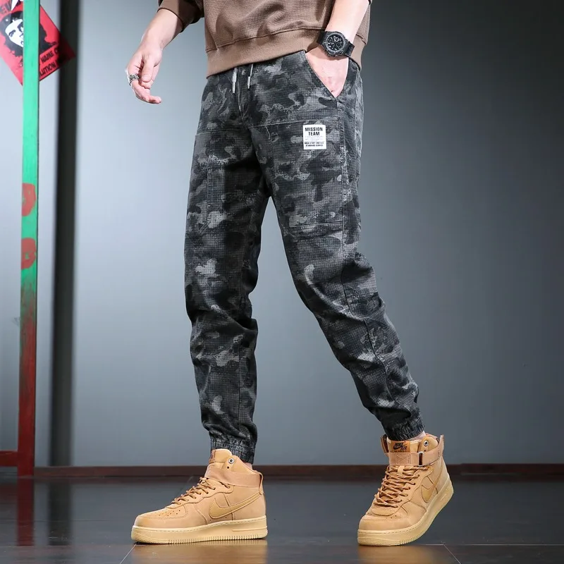 Moda camuflagem calças de carga dos homens esporte joggers calças lápis casual streetwear hip hop algodão estiramento magro ajuste