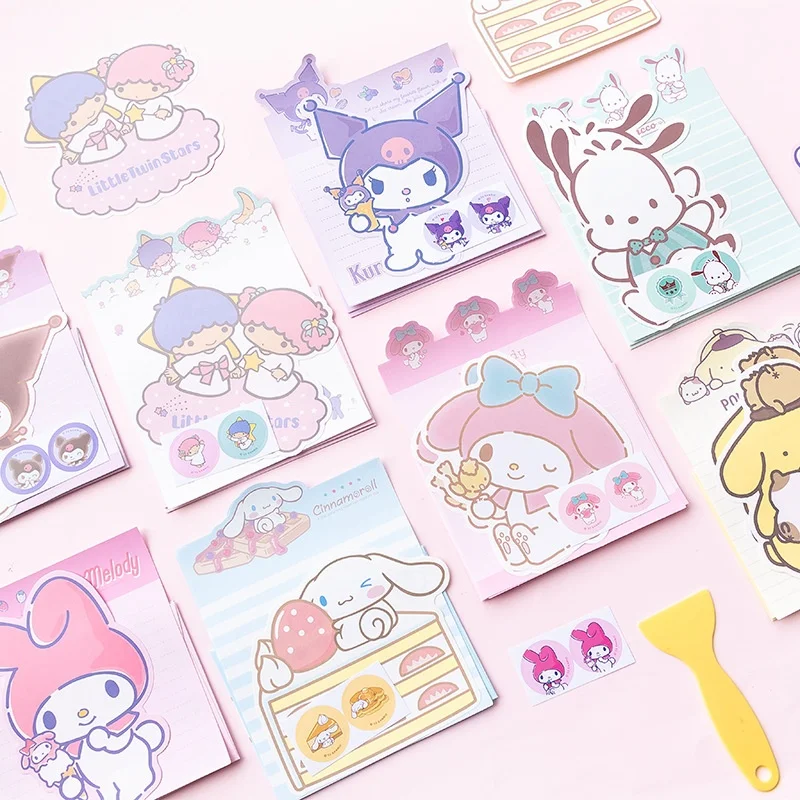 24SET/LOT SANRIO LITTTWINSTS KUROMI MELODY MEMO PAD CUTE ENVELOPE المهرجان رسالة تحية بطاقة MEMO PAD إمدادات المدرسة