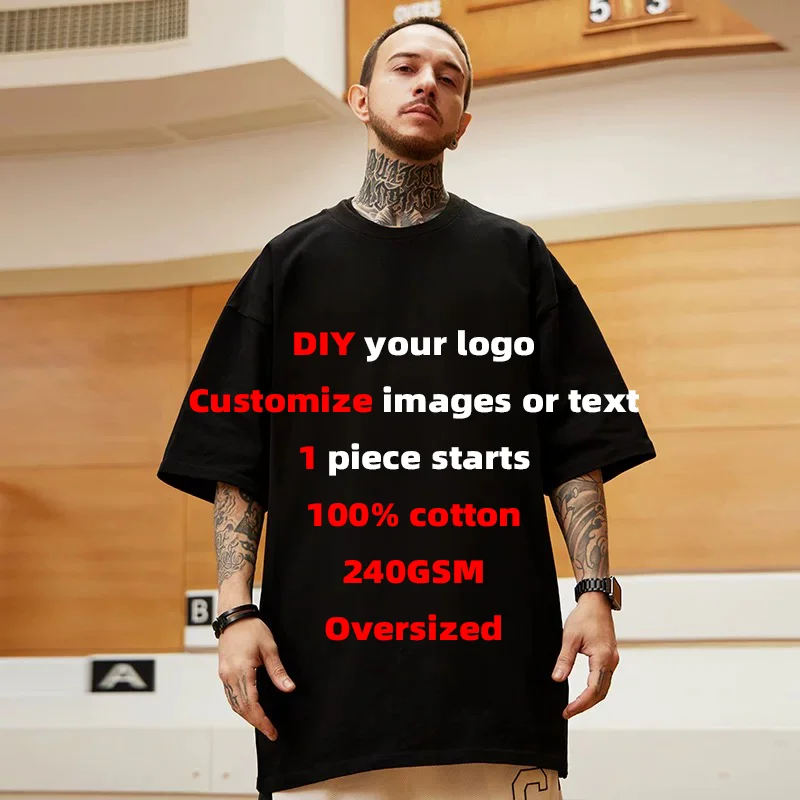 

2025 Customized Printed Cotton Black White T Shirt Harajuku Men Women Tee DIY Your Like Photo or Logo Tshirt Fashion Custom Tops