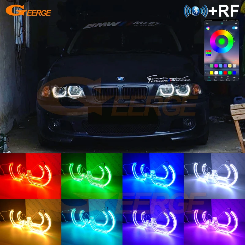 

For BMW E46 M3 Coupe Convertible 2001 - 2003 2004 2005 2006 Bluetooth APP Multi Color DTM Style RGB LED Angel Eyes Halo Rings