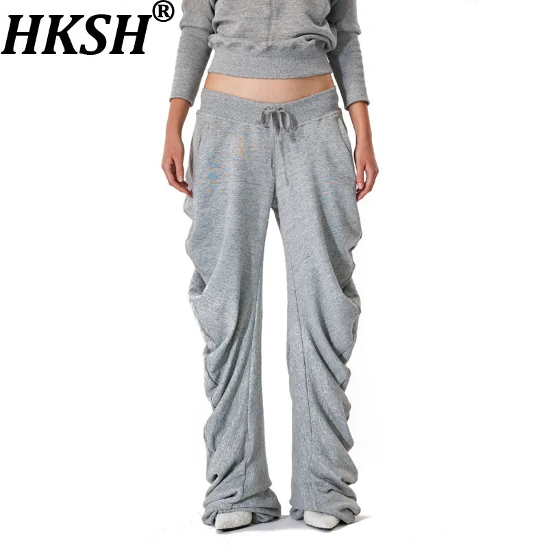 HKSH Women Casual Pants Drawstring Pleated Solid Color Hip Hop Streetwear Fashion Oversized Sporty Bottoms Spring Autumn HK21867