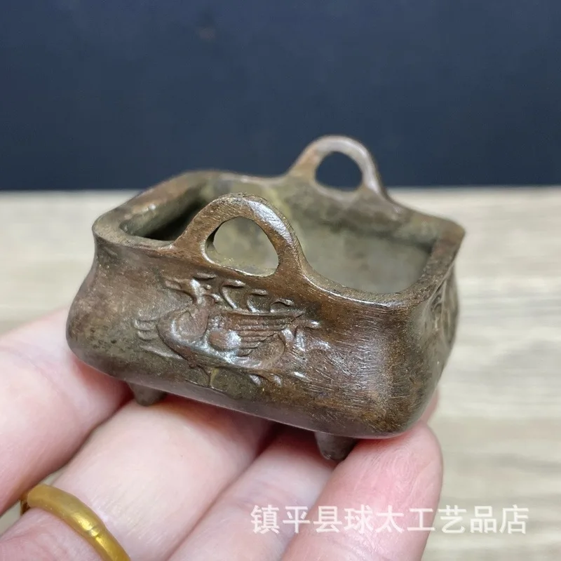 Four Beasts , Ming Dynasty Xuan De Style, Square Alloy Incense , Double-Eared Aromatherapy Burner, Decorativ