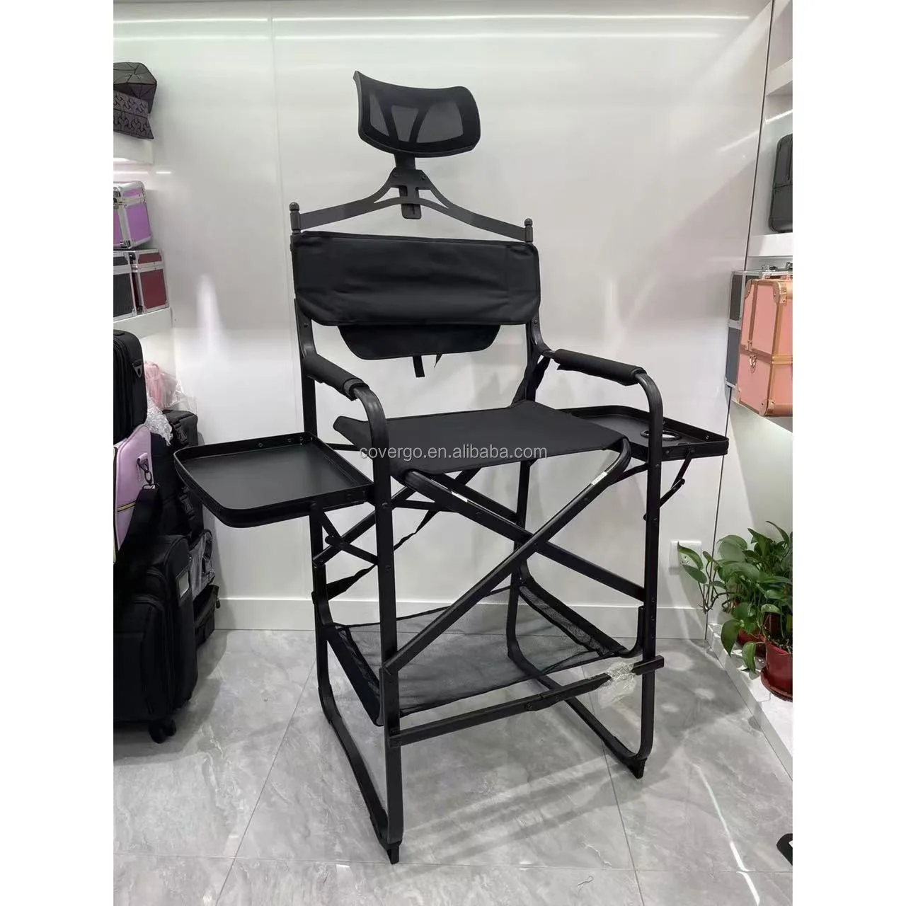 Aluminum Alloy High Backrest Folding Makeup Chair Outdoor Leisure Folding Beach Chair European Style Hair Salon Chair
