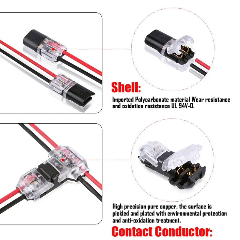 Conector de Cable enchufable rápido, 10-50 piezas, cableado de 2 pines, 8-22AWG para LED, empalme de Cable eléctrico doméstico, herramientas de